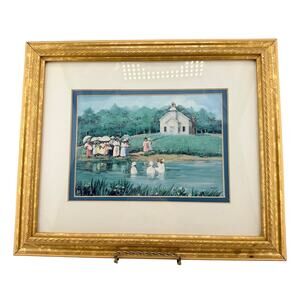 "The Baptism" Ann Mount Fine Art Print Ornate Gold Tone Wooden Frame 12" x 10"